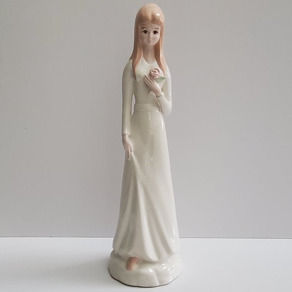 VTG Elegant Lady w/ Rose Tall Figurine Porcelain Ceramic Studio Pottery 1980 - Picture 2 of 8